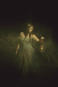 girl with lantern, mysterious
